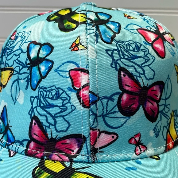 Butterfly 🦋 Turquoise with Multicolored Butterflies Baseball Cap - Picture 8 of 12